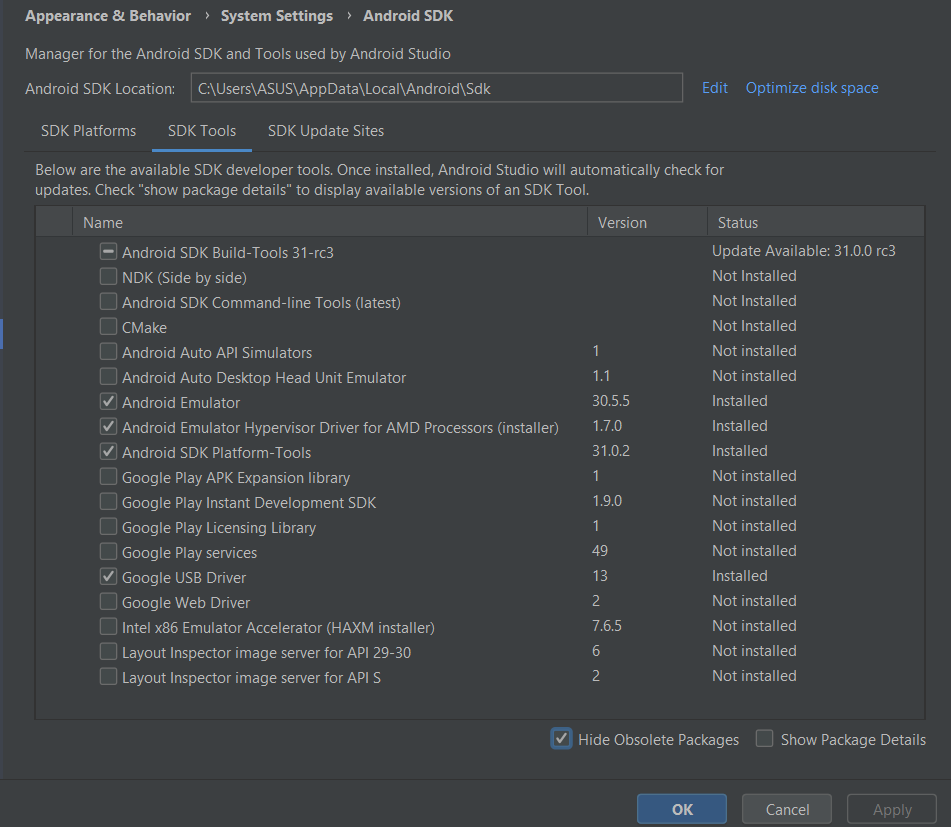 android studio sdk uninstall