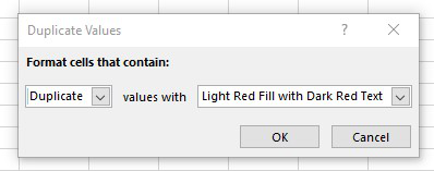  Select options from Duplicate Values.