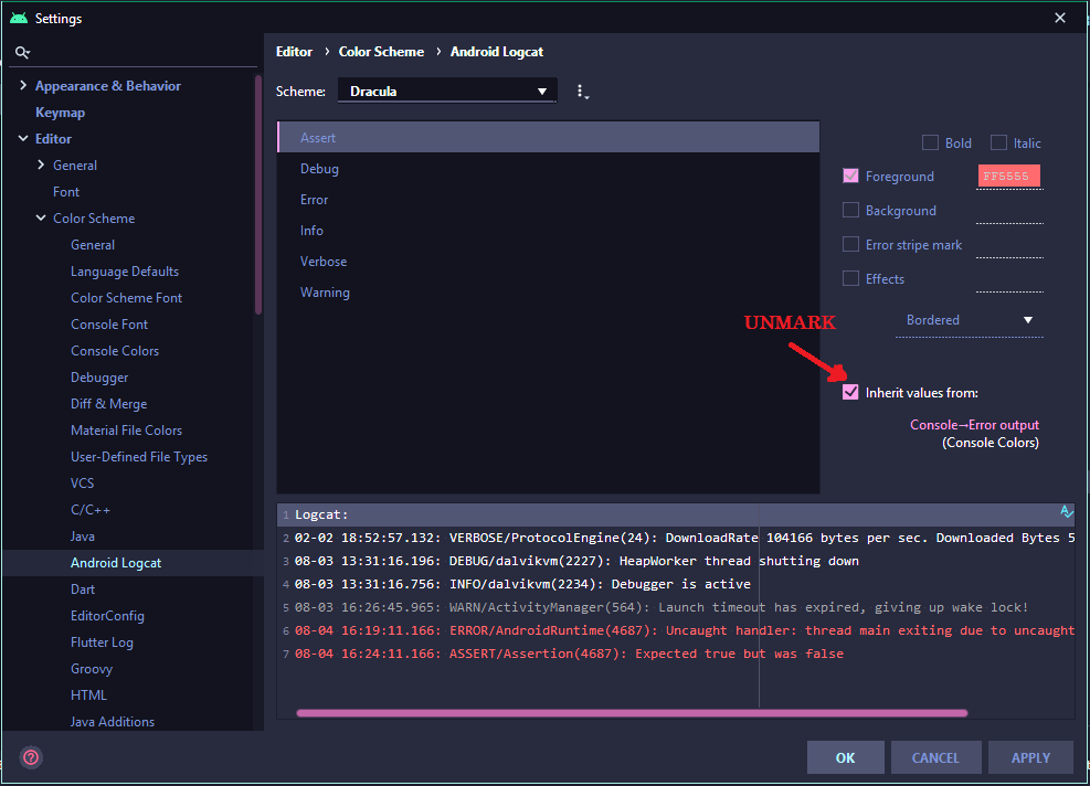 android studio logcat lots of messages