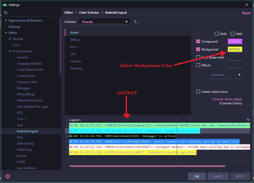 how-to-change-color-of-logcat-in-android-studio-geeksforgeeks