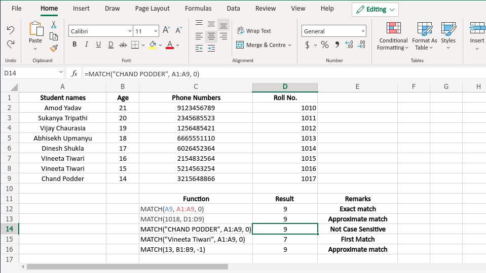 MATCH Function in Excel With Examples - GeeksforGeeks