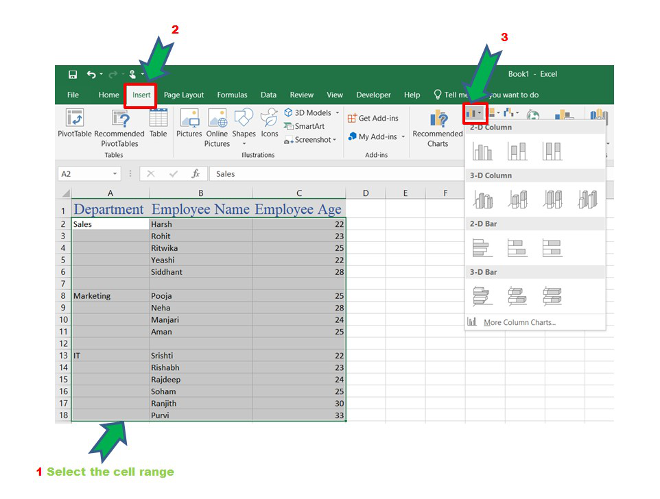 Excel Subcategories Chart