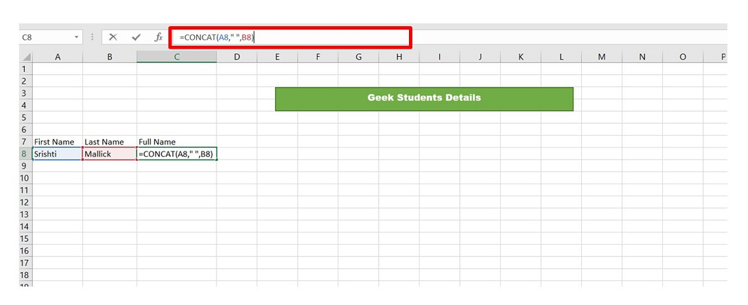 Concatenate In Excel Geeksforgeeks