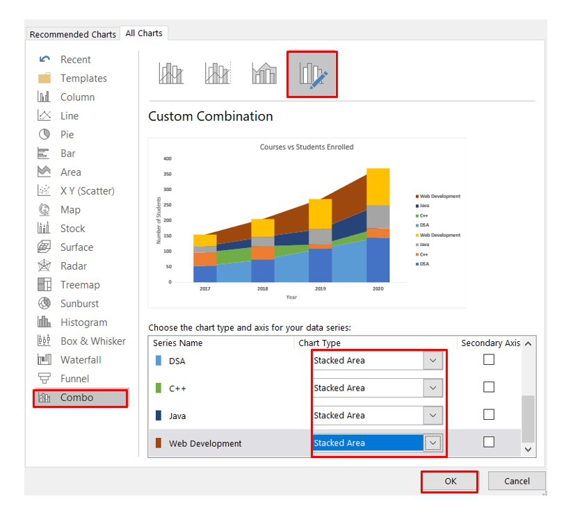 combination stacked bar chart and scatter chart excel