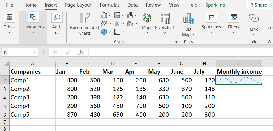 How Do I Insert A Line Sparkline In Excel