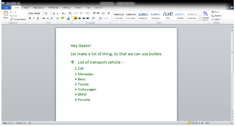 creating-bullet-lists-in-ms-word-geeksforgeeks