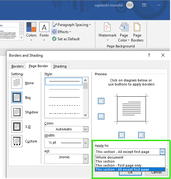 How to create clearance border in word