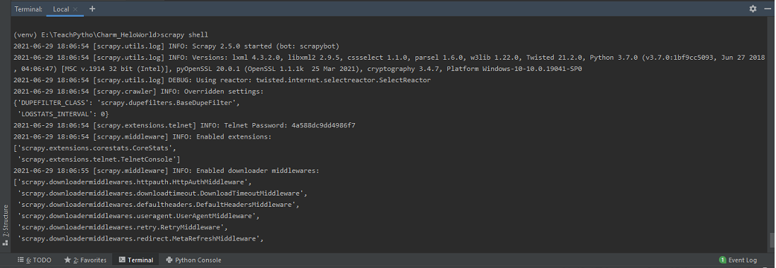 Scrapy shell виндовс как запустить