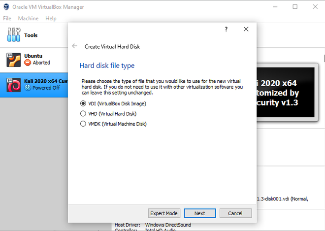 parrot virtualbox network settings