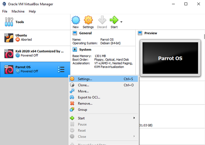 como instalar parrot security os en virtualbox