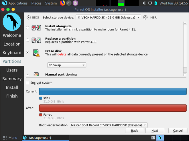 booting parrot os mac