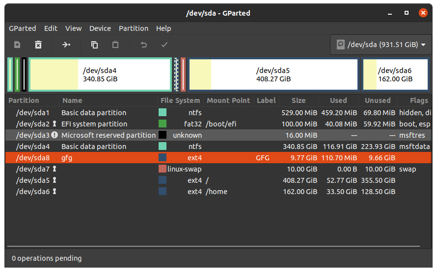 Disk Partitioning In Ubuntu Using Gparted Geeksforgeeks 1464