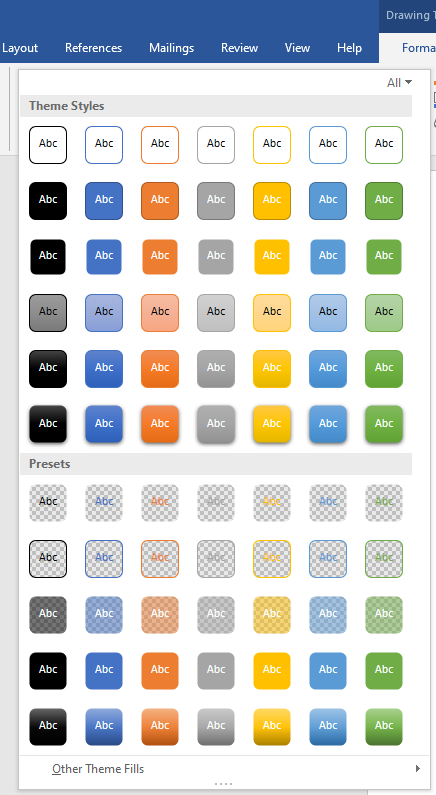 fill effect for chart cell background color word 2016