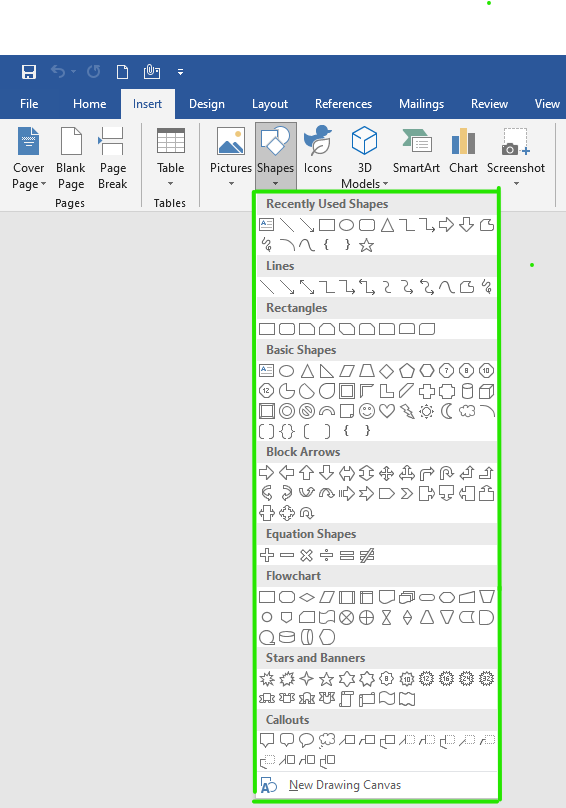 shapes assignment in ms word