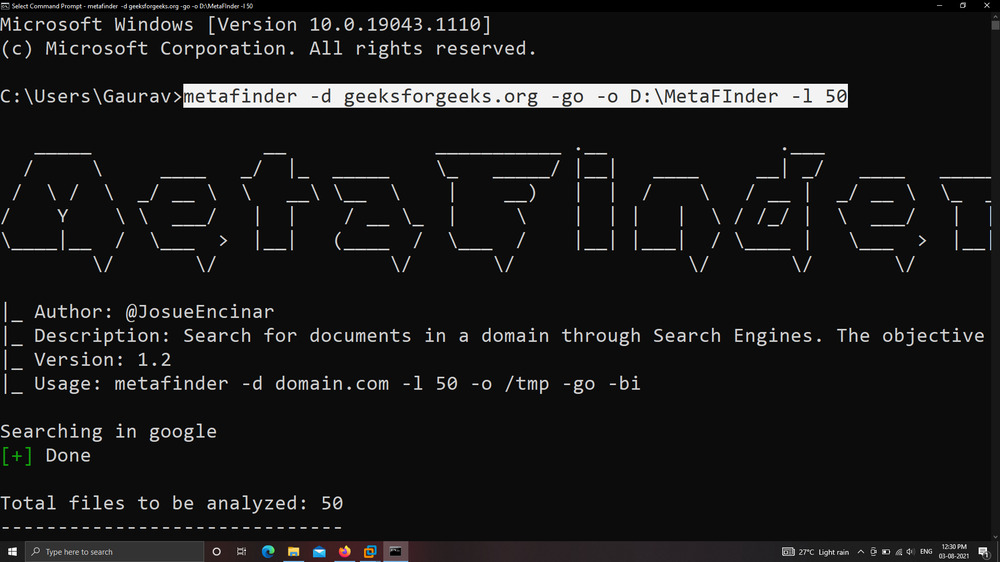 MetaFinder – Search For Documents In A Domain Through Google