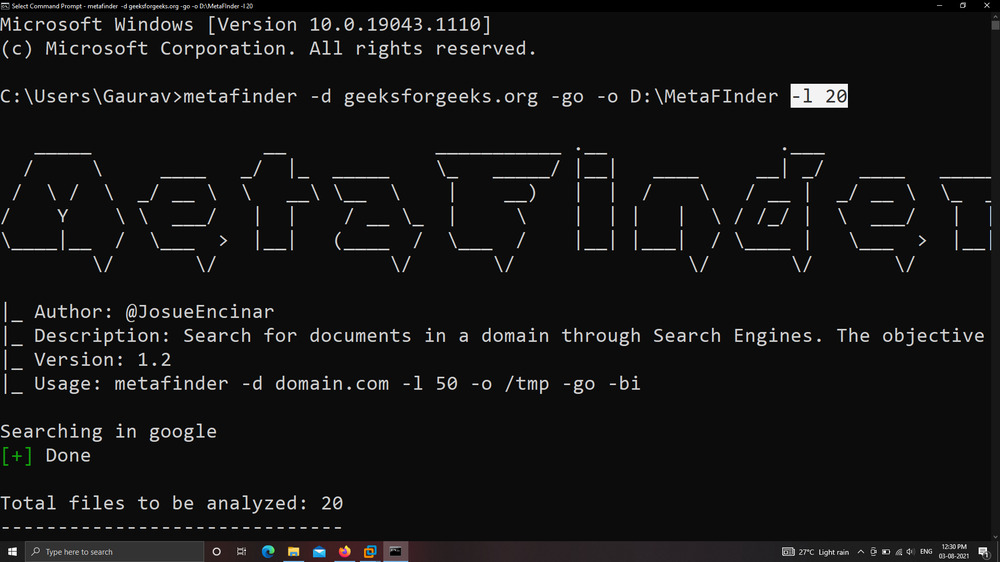 MetaFinder – Search For Documents In A Domain Through Google