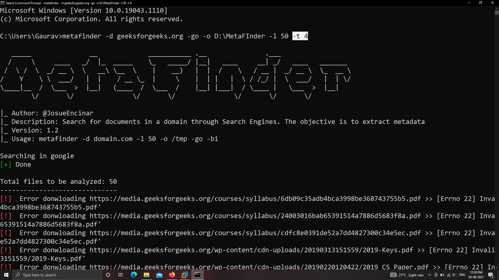 MetaFinder – Search For Documents In A Domain Through Google