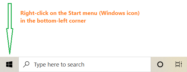 Open by Right-clicking on the Start menu