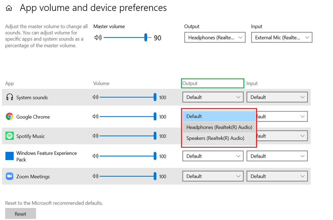 Adjust Sound Outputs for Specific Apps