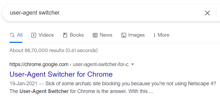 Visit user-agent switcher for chrome