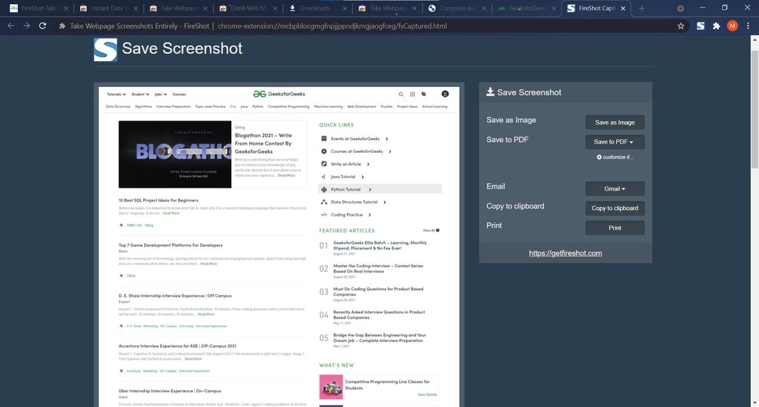 Caspturing the entire page of GeeksforGeeks