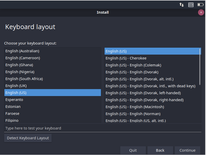 Select your preferred keyboard layout