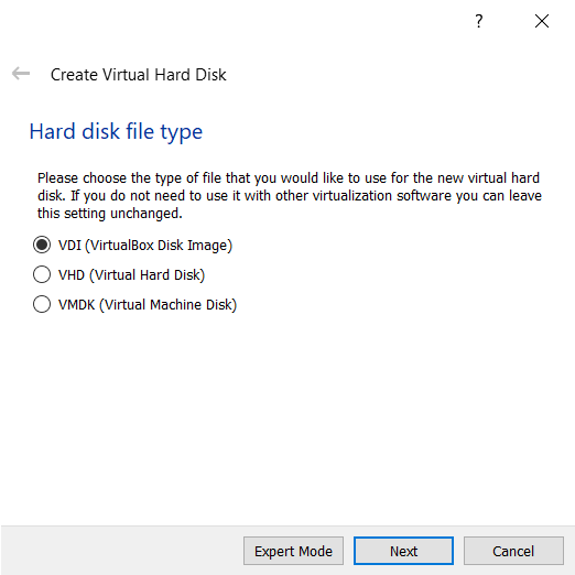 select VDI option