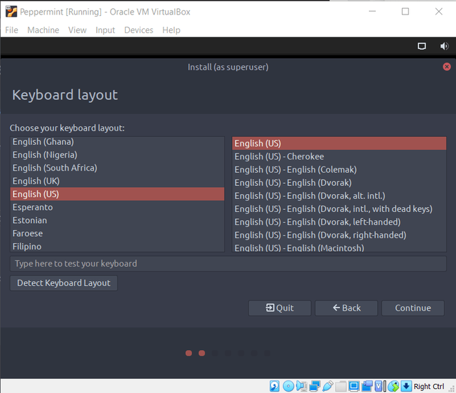 select your desired keyboard layout