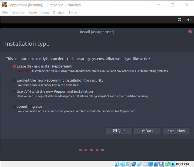 Selecting installation type