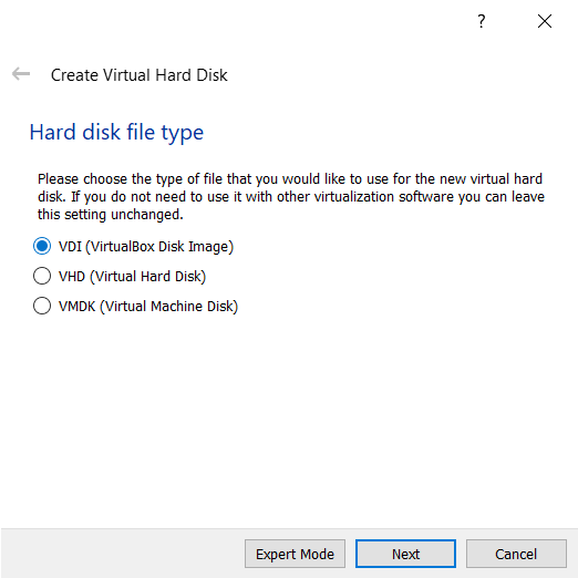 Configuring virtual hard disk