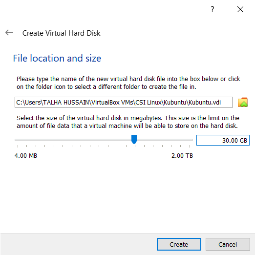 Configuring virtual hard disk