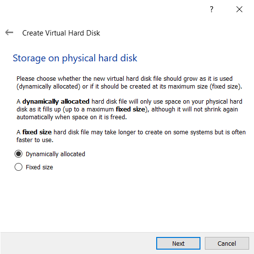 Dynamically Allocated Physical Hard Disk