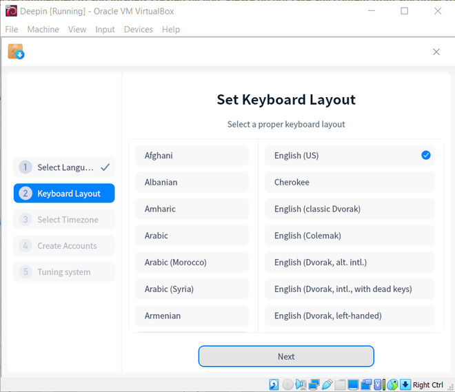 Selecting keyboard layout