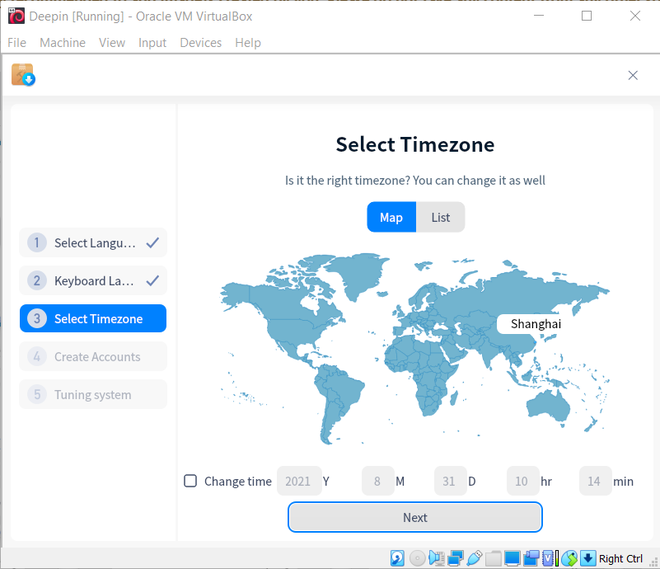 Selecting time zone