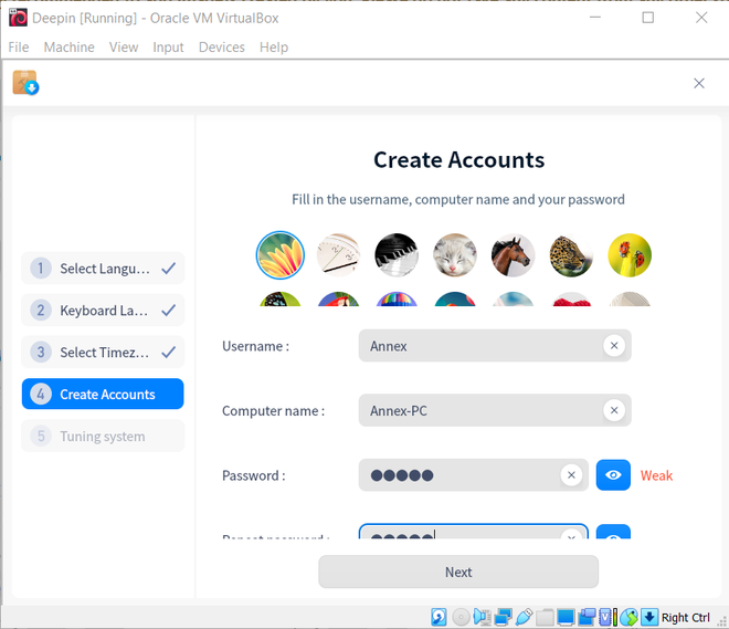 creating profile in Deepin