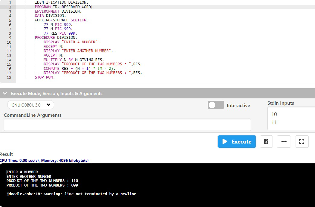 Coding Sheet in COBOL