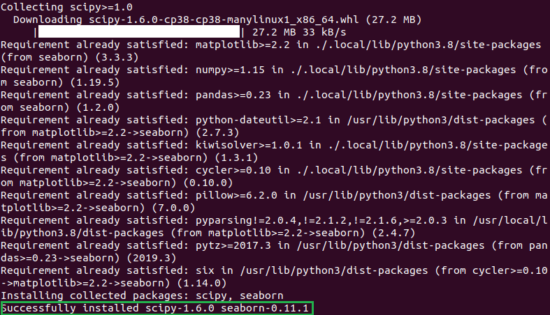 installing seaborn in linux successfully