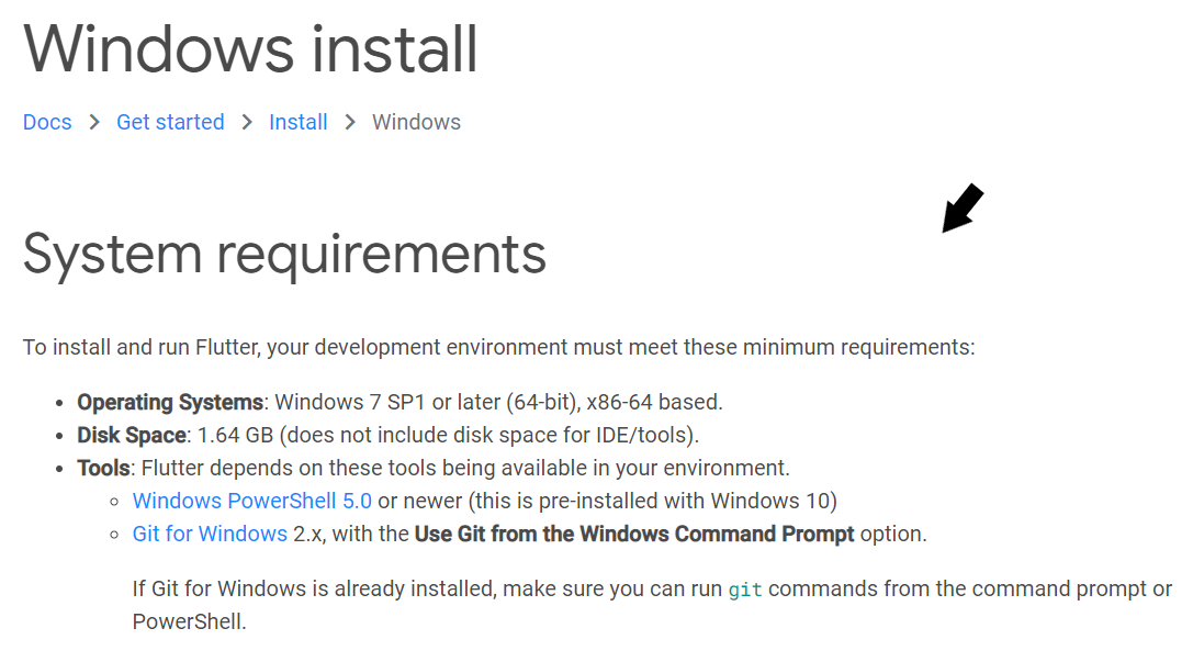 system requirements for flutter as per official docs\