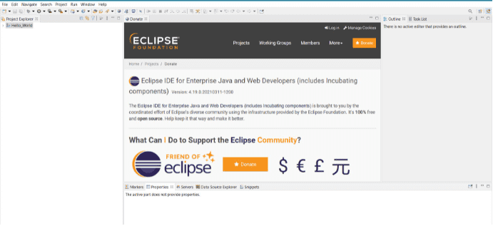 Homepage of Eclipse IDE