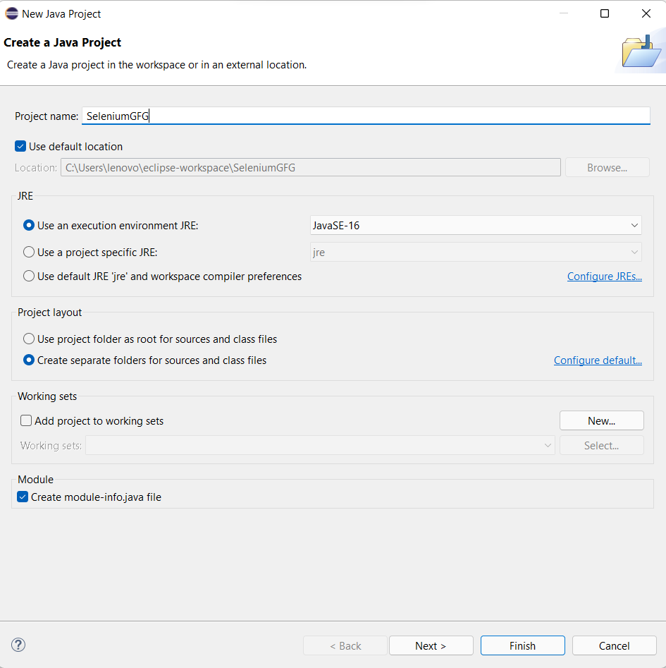 project configuration on selenium