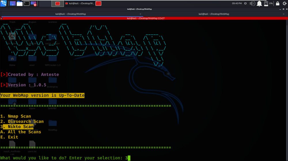 WebMap - Python Based NMAP Nikto Dirsearch Automation Tool