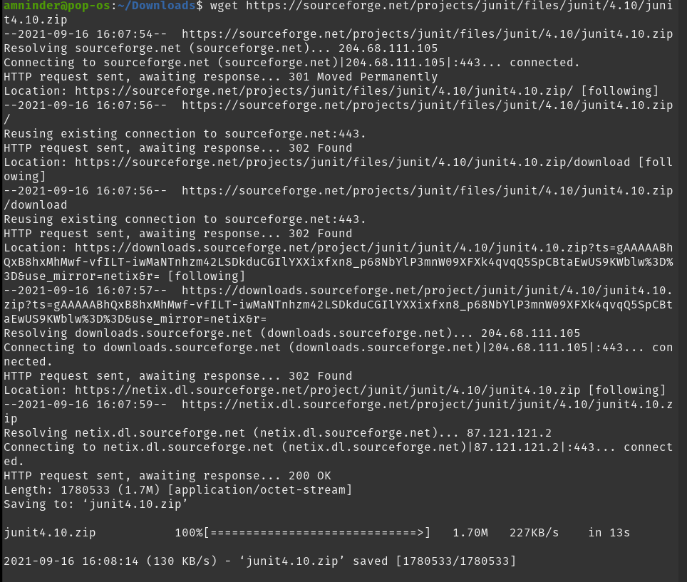 downloading junit.zip in linux