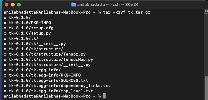 extracting the tk.tar.gz file in macos