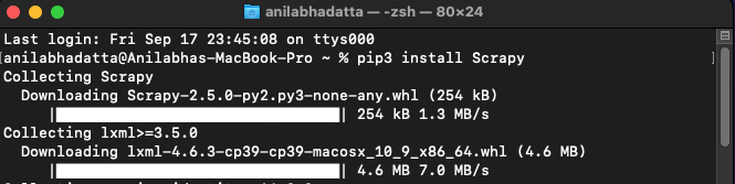 installing Scrapy package on macOS using pip