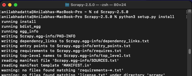 installing Scrapy on macOS using the setup.py file