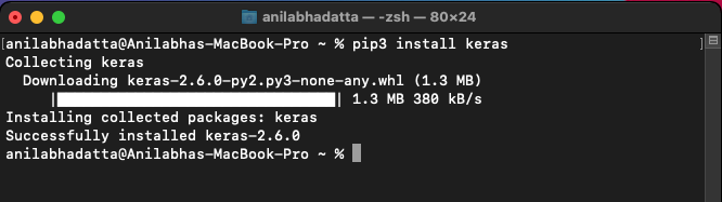 installing Keras package on macOS using pip