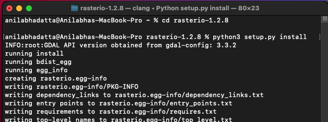 installing Rasterio on macOS using the setup.py file