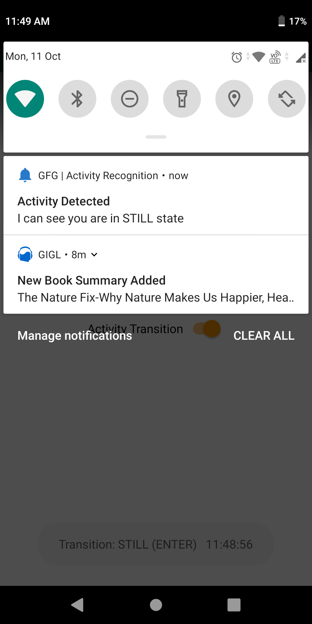 Human Activity Recognition in Android