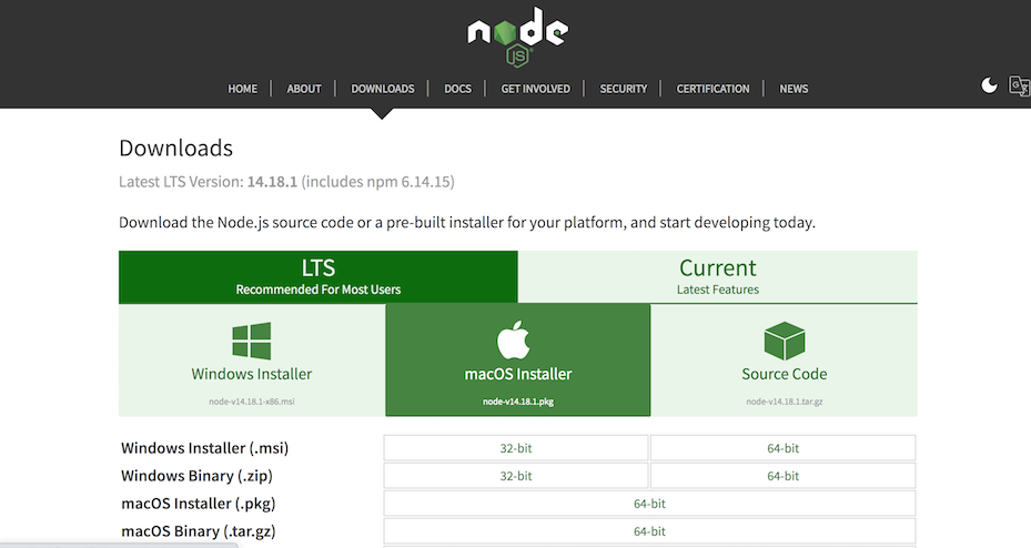 node js mac os install