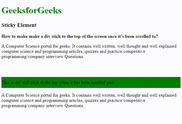 How To Make A Div Stick To The Top Of The Screen ? - Geeksforgeeks